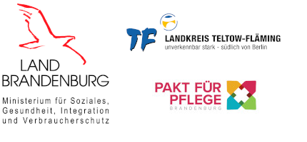 Logos vom Land Brandenburg, Landkreis Teltow-Fläming, Pakt für Pflege